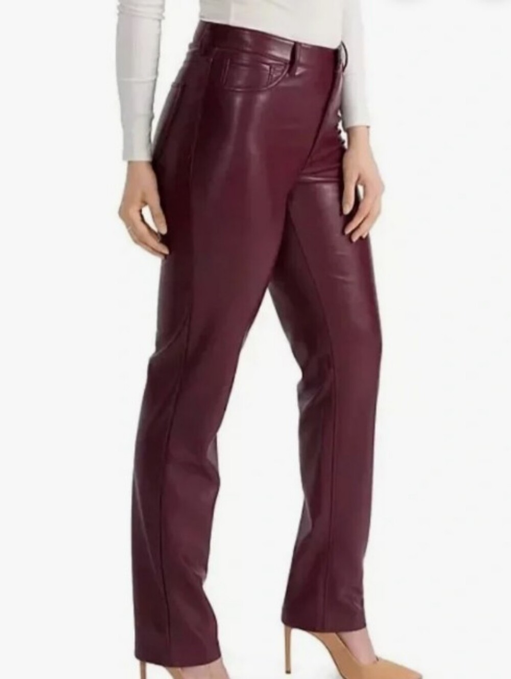 Joie Straight-Leg Faux Leather Jeans in Burgundy Size 10 NWOT